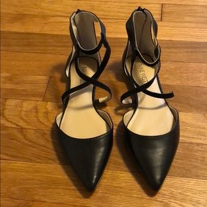 NWOT Black flats with ankle strap!